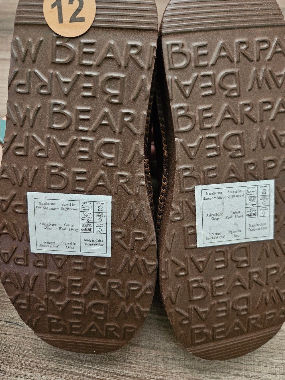 BearPaw Brown Rubber Tread Slippers, Size 12